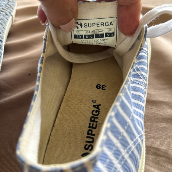 Superga 2750 Fabricshirt Blue/White Preppy Striped Sneakers S00BQP0 Size 8 - Picture 12 of 14